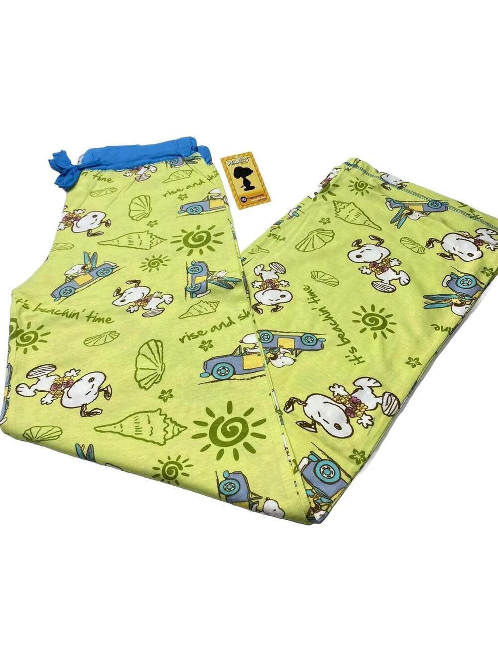 Peanuts Snoopy Women’s Small Lounge Pants Green Cute PJ Sleep Bottoms NEW